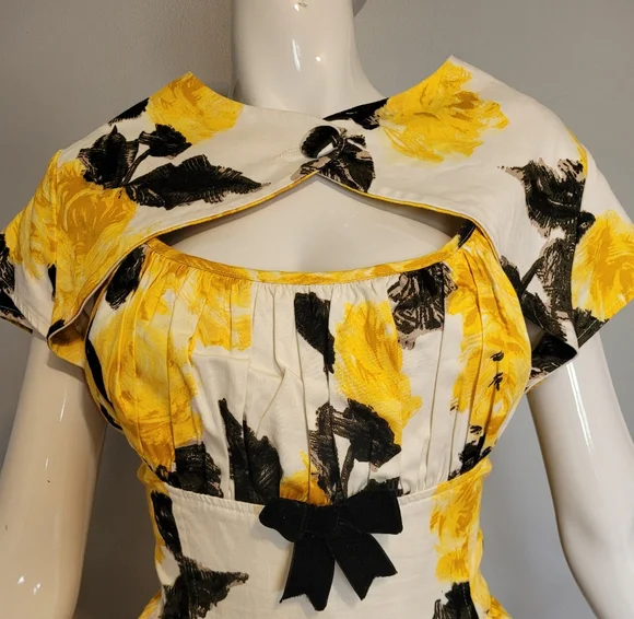 Pinup Couture Evelyn Yellow Roses Swing Dress + Bolero, VGUC, Size XL - Picture 4 of 11